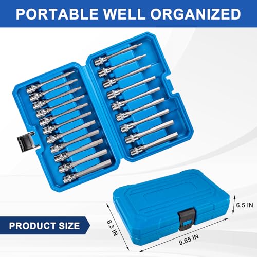 20PC Extra-Long Allen Hex Bit Socket Set, S2 Steel Hex Head Socket