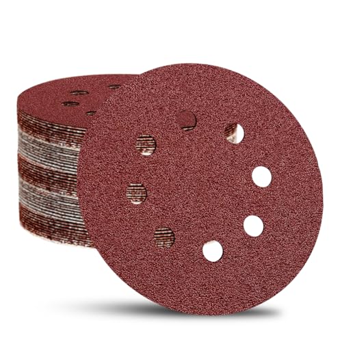 52 Pack 5 Inch 8-Hole Hook and Loop Sanding Discs Sandpaper Red Round 120 Grit Sandpaper for Random Orbital Sander - style: 120 Grit 52-Pack