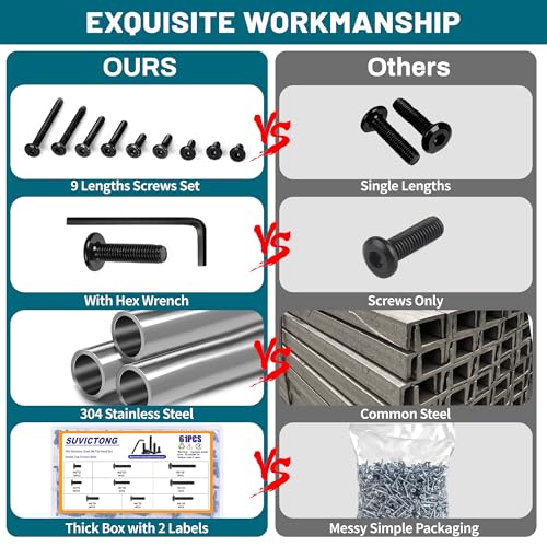 61Pcs 1/4-20 Flat Head Hex Socket Cap Screws Assortment Kit, 1/4-20 x 3/4” 1” 1-1/2” 1-1/4” 2-1/2” 2” Socket Cap Bolts,304 Stainless Steel, Full Thread, Black Oxide with Hex Spanner - size: M6.35