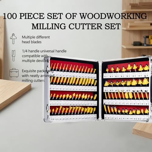 CATITO 100 Pieces Router Bits Set - 1/4" Shank Carbide Router Bit Set, Professional Woodworking Milling Cutter Kit, DIY for Wood, MDF, Plywood