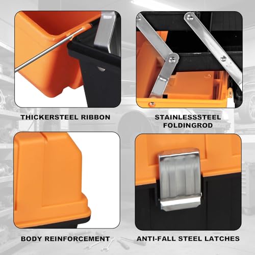 Jack Boss 17 Inch 3-Tier Portable Plastic Tool Box – Multi-Function Organizer, Black/Orange - size: 17Inch