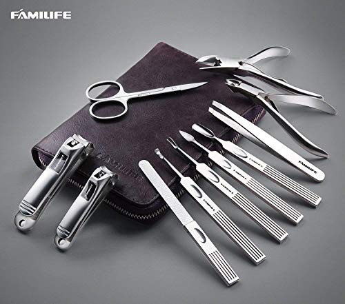 FAMILIFE Stainless Steel Manicure Set 11-in-1 Professional Nail Clipper Kit - color: Purple