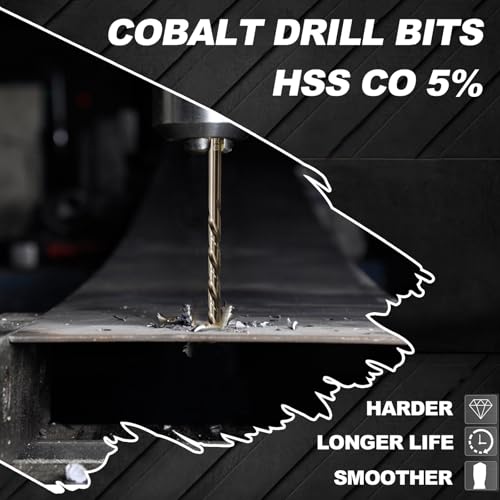 3/16 Cobalt Drill Bit for Metal and Hard Steel(10Pcs),M35 High Speed Steel Twist Jobber Metal Drill Bits,with Index Storage Case - size: 3/16 in (10 pcs)