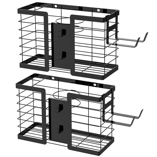 FUNKYLEE 3-in-1 Universal Hair Tool Organizer Wall Mount, Black - 2 Pack - color: 2PCSBlack