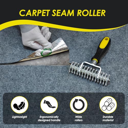 Carpet Seam Roller Tool - Ergonomic Non-Slip Handle for Easy Use, Hot Melt Tape Roller for Loop Pile Carpets, Lightweight Design for Home and Commercial Applications - size: Single Roller Only