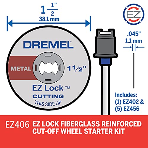 Dremel EZ406-02, EZ - Lock Starter Kit, 1 1/2-Inch (38.1 mm) Wheel Diameter, 5 Piece Fiberglass Reinforced Cut-Off Wheels and EZ402 Mandrel Included, Rotary Tool Cutting Disc Accessories - size: 1-Pack