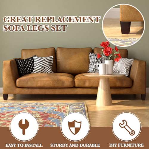 Hoteam 8 Pcs 4 Inch Square Wood Furniture Legs Couch Sofa Feet, Brown - size: 4 Inch