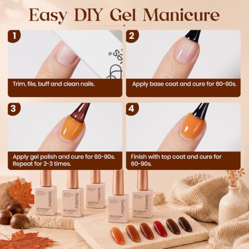 Beetles Jelly Tortoise Fall Gel Nail Polish Set 6 Transparent Fall Colors - color: D - Brown-06