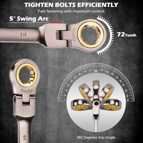 Premium 24-Piece Flex-Head Ratchet Wrenches Set with Magnetic Organizers, Metric SAE 8-19mm 1/4"-7/8", Cr-V Ratcheting Wrenches with 72 Teeth 180° Flex Head, Ratchet Combination Wrench Set for Repair - style: 24-Piece Flex-Head (SAE & Metric)