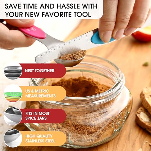 Spring Chef Stainless Steel Magnetic Measuring Spoons Set of 8, Neon - color: Neon, size: 1-Pack