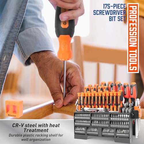 Amartisan 175-piece Magnetic Screwdrivers Set Plastic Racking, DIY Tools Set Tools for Men Tools Gift, Includs Precision screwdriver, Magnetizer, Key Set, Nut Driver and Bit Set - style: 175-piece Screwdrivers Set