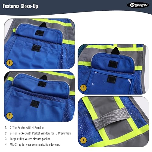 JKSafety Hi-Vis Unisex Surveyor Safety Vest Heavy Duty PPE Inner Pockets ANSI/ISEA Compliant - color: Jk189-blue, size: Medium