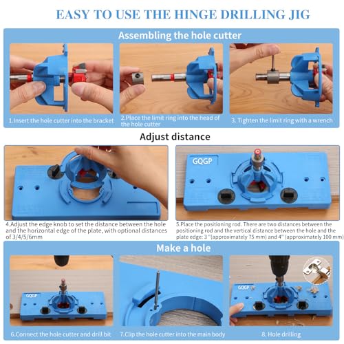 35mm Hinge Jig Concealed Hinge Hole Saw Jig Higne Drilling Jig Hole Guide Woodworking for Kitchen Cabinet Door Hinge - color: Blue