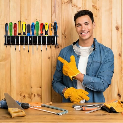 Screwdriver Organizer Wall Mount, Heavy Duty Metal Utility Storage Rack Storage Peg Board Hand Tools Organizer Screw Driver Holder Suitable Garages Homes Workshops Sheds