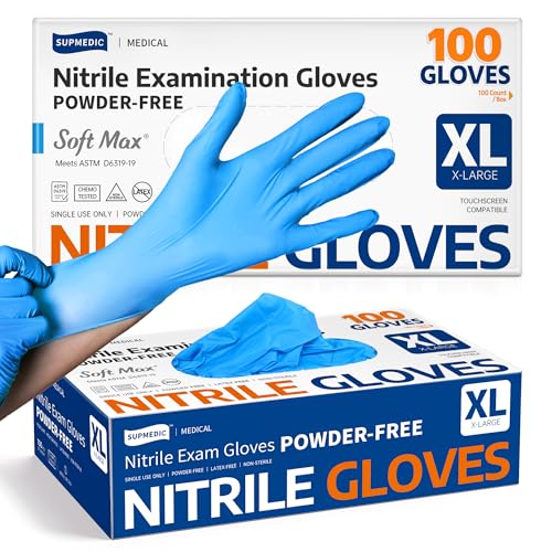 Supmedic Medical Soft Max Nitrile Exam Gloves Powder-Free Disposable 100 Ct - color: Blue (X-large)