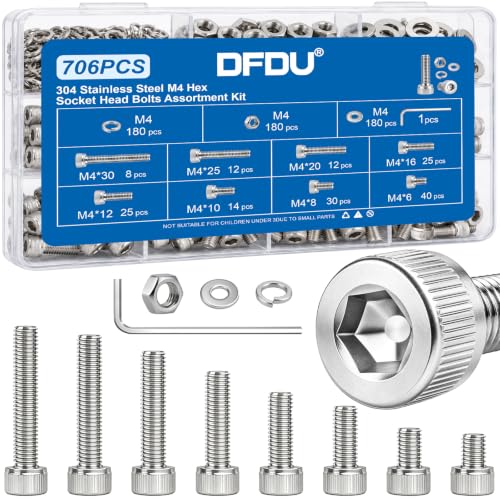 706PCS M4 Hex Socket Head Cap Screw Assortment Kit 304 Stainless Steel - size: SS M4 706PCS