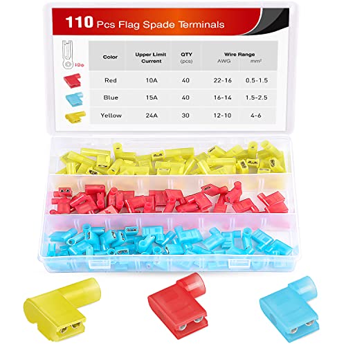 Nilight 110PCS Nylon Flag Spade Insulated Quick Disconnect Terminals - color: 110PCS Flag Spade Crimp Terminals