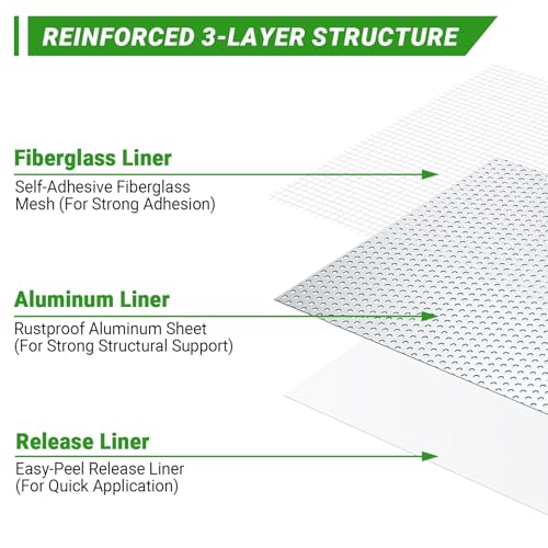 12 x 12 Inch Drywall Repair Kit – 4 Pcs Large Drywall Patch for Wall & Ceiling Holes, Heavy-Duty Aluminum Self-Adhesive Mesh, Includes Plastic Drop Cloths, Scrapers, Sandpaper & Gloves - Quick Fix