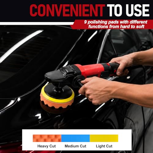 AOBEN Car Buffer Polisher,Rotary polisher,1600W Car Polisher Waxer with 6 Variable Speed,4 Polishing Pads,Detachable Handle for Car Polishing and Waxing - size: AT3501-C2