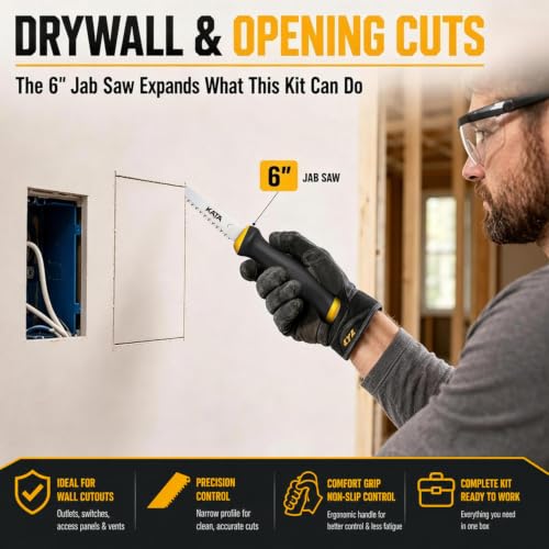 KATA Hand Saw Kit, 12" Heavy Duty Hacksaw, 10" Mini Hacksaw, 6" Drywall Saw - size: 3 Pack Handsaw Set