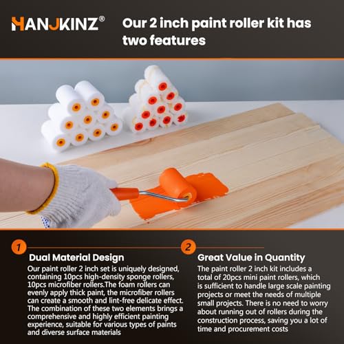 2 Inch 20 Pack Paint Roller Kit with Foam & Microfiber
