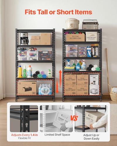 VEVOR Storage Shelves, 5-Tier Adjustable, 2000 lbs Capacity, Heavy Duty Garage Storage Shelving Unit, Metal Utility Rack Shelf, for Kitchen Pantry Basement Bathroom, 32.36" W x 16.34" D x 62.76" H - size: 16.34" D x 32.36" W x 62.76" H