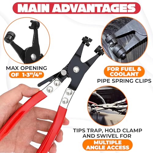 Radiator Hose Clamp Pliers Automotive - Hose Pliers Automotive Clip Removal Tool with Locking Mechanism - Carbon Steel Spring Clamp Tool for Car Repair, Plumbing and Removal of Clamps - color: Black & Red Hose Clamp Pliers