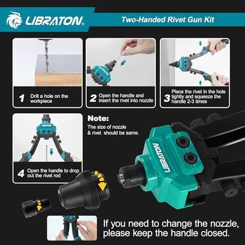 LIBRATON Pop Rivet Gun Kit, Two-Handed Rivet Gun, Heavy Duty Rivet Gun Kit - size: 5 Sizes