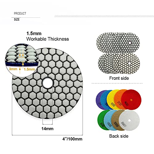 SHDIATOOL 4-Inch Dry Diamond Polishing Pads 7PCS for Granite & Marble - style: Mixed Grits