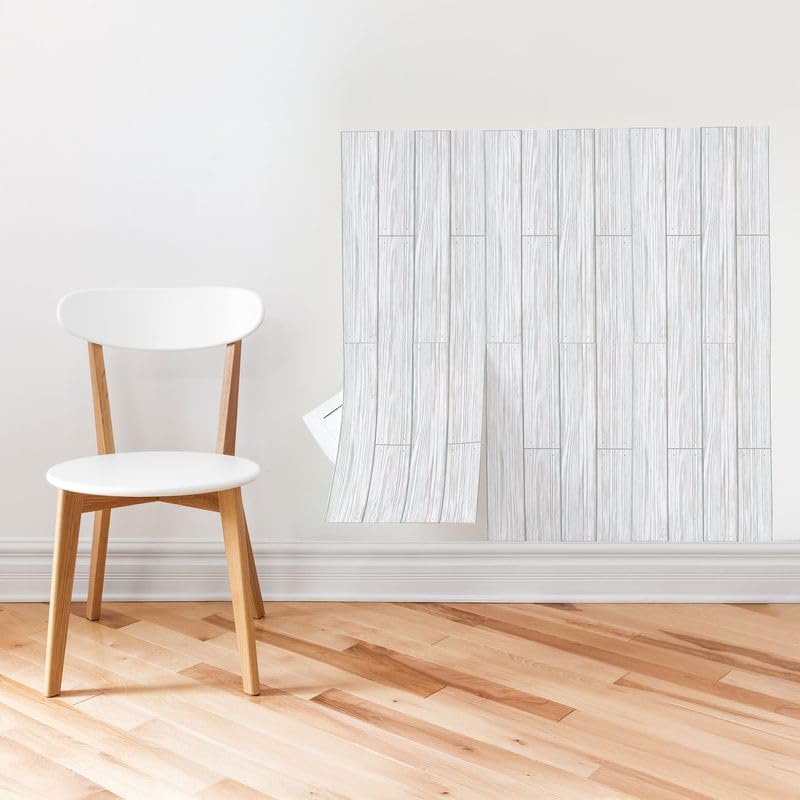 Main Street Peel and Stick Wallpaper Sheets, Distressed Wood Grey, 12-Pack - style: Distressed Wood Grey