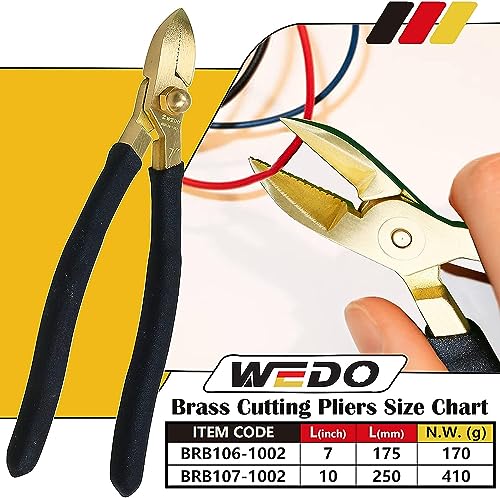 WEDO 7-inch Diagonal Cutting Pliers, Diagonal Cutters Wire Cutters, Brass Side Cutting Pliers, Side Cutter with Non-Slip Handle, Length 175mm, Die-Forge, Corrosion Resistant, DIN Standard - size: 7-Inch Diagonal Cutting Pliers