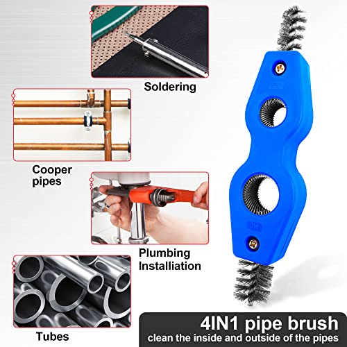 6 Pieces Copper Pipe Cleaner and Reamer Value Set - 2 Pcs Copper Pipe Cleaner, 2 Pcs Reamer and 2 Pcs Sanding Sponge, 4 in 1 Pipe Deburring Brush Tools for Plumbing PVC PPR Brass Aluminum Pipes
