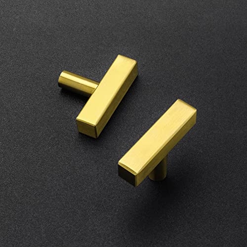 1 Pack Gold T Bar Square Cabinet Knobs 2in Cabinet Pulls Kitchen Hardware | Brushed Brass Finish, Solid Metal, Easy Install, Screws Included, Hardware, Kitchen, Bathroom, Drawers, Cabinets - color: Gold, size: 1 Pack, style: Square