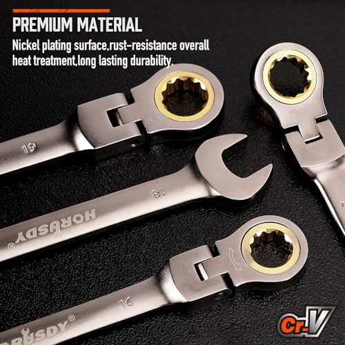 HORUSDY 12-Piece Metric Flex-Head Ratcheting Wrench Set with Organizer | 8-19 mm Ratchet Combination Wrenches Set | 72-Teeth | Chrome Vanadium Steel - style: 12-Piece Metric Flex-Head Ratcheting - Pro
