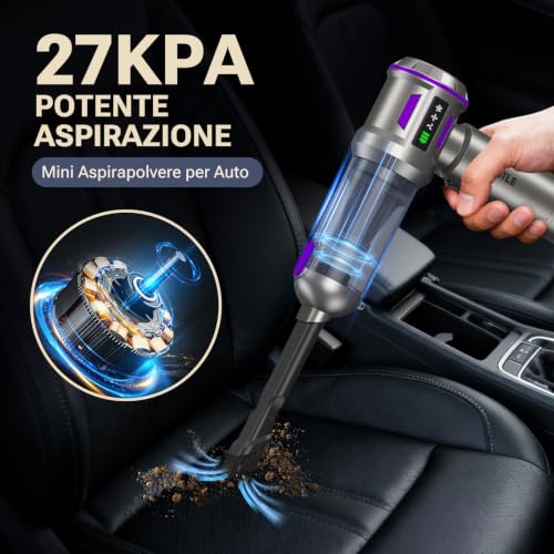 Yomile Mini Vacuum Cleaner, 2 in 1 27000PA Brushless Car Vacuum Air Duster 9000mAh Battery Air Blower Wireless Handheld Vacuum for Car,Office and Home - color: Dark Purple