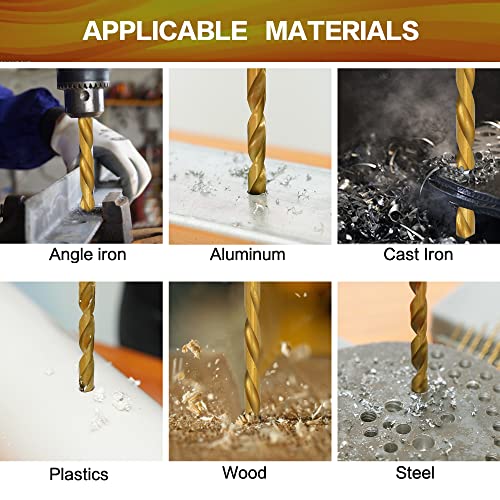 GMTOOLS 30 Pcs Titanium Impact Drill Bit Set, Hex Shank HSS Twist Drill Bits with Storage Case for Steel, Copper, Aluminum, Zinc Alloy, Wood and Plastics, Quick Change Design, 1/16"-1/2" - style: 30PCS