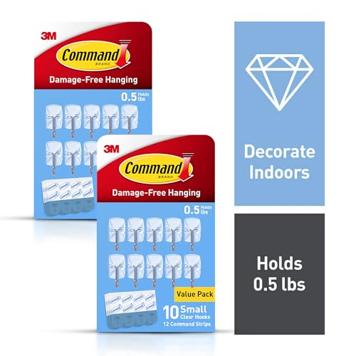 Command Small Clear Wire Toggle Hooks, 20 Wall Hook and 24 Strips, Damage-Free Hanging with Adhesive, Great for Hanging, Organization and Storage, Holds up to 0.5 lb - size: 2 Pack
