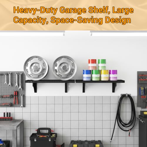 2 Pack Garage Wall Shelf, 1X2 Ft Heavy Duty Shelving, for Garage, Power Tools, Toolbox, Storage Shelves with for Workshop Office, Holds Up to 100 Lbs (Black)