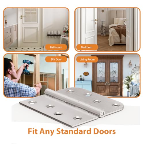 Brushed Nickel Door Hinges 4 Inch 3 Pack with Square & 5/8" Radius - color: Brushed Nickel-Square&Round, size: 3 Pack