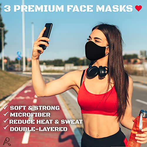 Arcarius Breathable Sports Face Mask – Moisture Wicking Gym & Travel Fit (3-Pack) - color: Black
