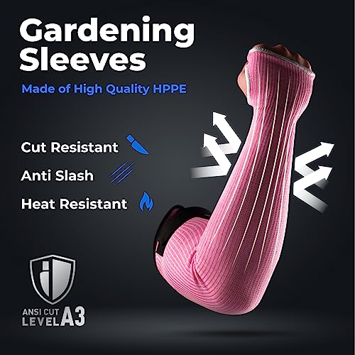 OriStout Cut Resistant Farmer Sleeves with Tumb Hole, Pink, 1 Pair | Protective Arm Sleeves for Yard Work, Kitchen, Arm Guards for Biting, Pet Grooming, Gardening Gifts for Women, One Size - color: Pink (1 Pair) - Long, size: One Size