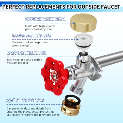 Boltigen Vacuum Breaker Repair Kit, Frost Free Outdoor Faucet ASSE 1019-A Repair Kit, Hose Bib Replacement with 3/4GHT Outdoor Faucet Cap for Anti-Siphon Sillcock Valves, 1 Set