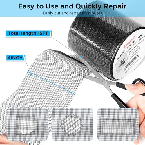 Secopad 4" x 180" (15FT) Screen Repair Tape, Screen Repair Kit, Black - color: Black, size: 4IN X 15FT