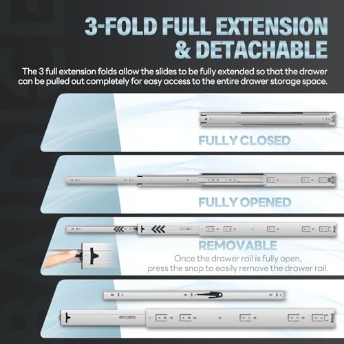 1 Pair Heavy Duty Drawer Slides 12 14 16 18 20 22 24 26 28 30 32 34 36 38 40 Inch 150 lb Load Capacity Side Mount Full Extension Ball Bearing Rail Runner（Without Lock,12 inch） - color: No Lock, size: 12 Inch