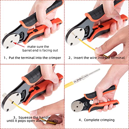 Deutsch Crimp Tool Closed Barrel Crimper 4 Way Indent 8 Impression Type Pin Crimping Tool for Deutsch Connector 14, 16, 18 AWG