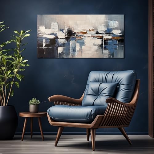 AUUZAIUA Abstract Canvas Wall Art Blue and White Oil Painting 20x40 Inch - size: 20"L x 40"W