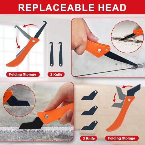 23 Pack Grout Removal Tool Kit, 2 Tile Grout Saws with 6 Extra Blades, 2 Hand Grout Saw and 7 Cleaning Blades, Caulk Remover for Bath Shower, Ideal for Floor Tile Grout Cleaning