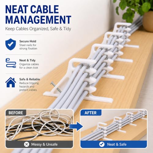 Multi-Cable Staples 200 Pack, White Electrical Wire Stackers, Steel Nails - color: White