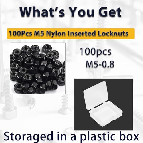 M5x0.8mm Locknuts Nylon Inserted Lock Nuts M5 Nut for CNC Machine RC Cars - size: M5 (100PCS)