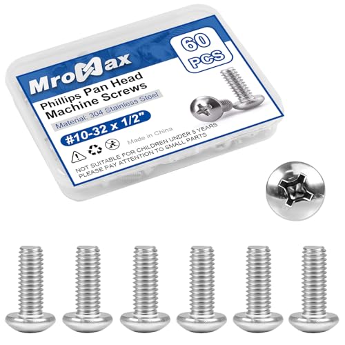 60Pcs #10-32 x 1/2" Phillips Pan Head Machine Screws, UNF Fully Threaded - size: #10-32 x 1/2"